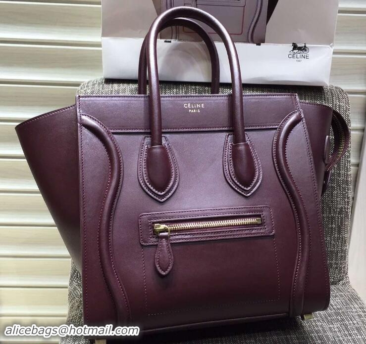 Sumptuous Celine Luggage Micro Tote Bag in Original Smooth Calfskin 703098 Burgundy