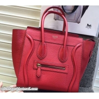 Good Looking Celine Luggage Micro Tote Bag in Original Grained Leather 703096 Red/Gold