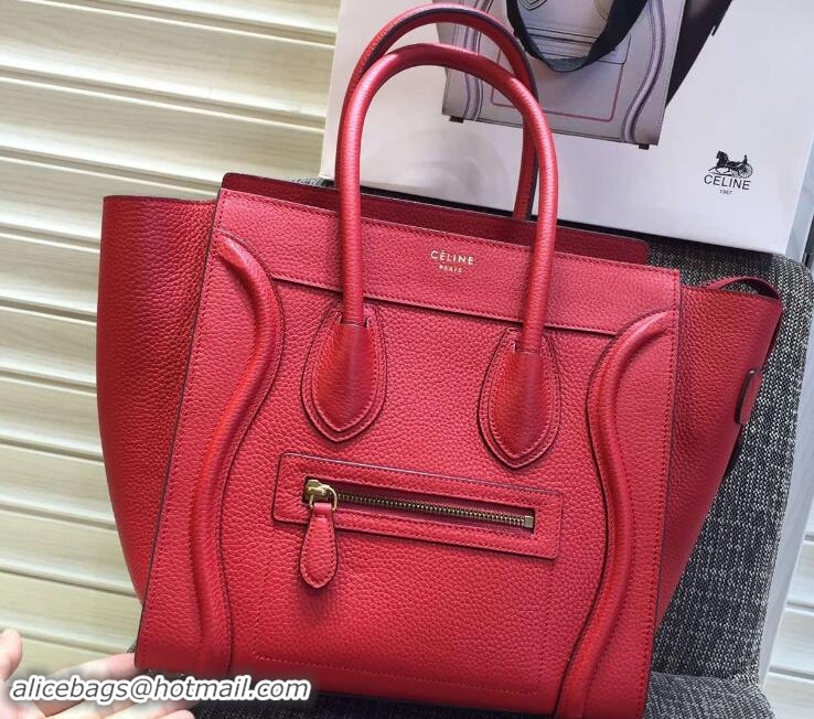 Good Looking Celine Luggage Micro Tote Bag in Original Grained Leather 703096 Red/Gold