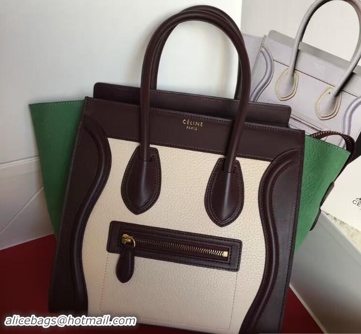 Good Quality Celine Luggage Micro Tote Bag in Original Leather 703099 Burgundy/Grained Beige/Crinkle Green