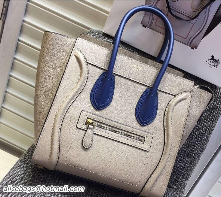 Trendy Design Celine Luggage Micro Tote Bag in Original Grained Leather 703096 Beige/Royal Blue