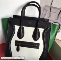 Expensive Celine Luggage Micro Tote Bag in Original Leather Black/White/Green 703099