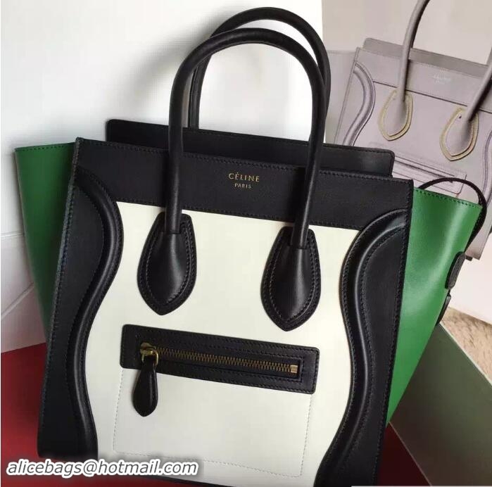 Expensive Celine Luggage Micro Tote Bag in Original Leather Black/White/Green 703099