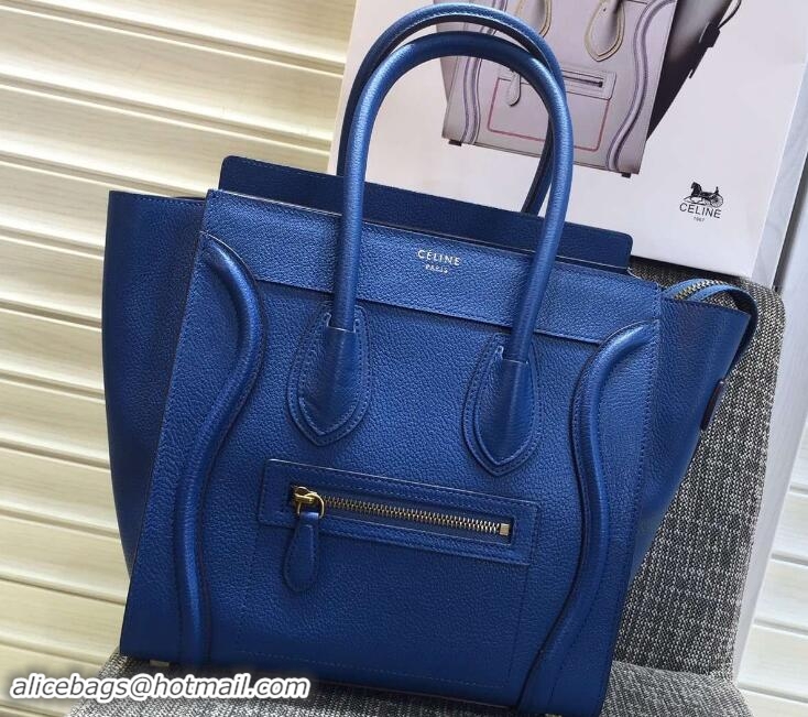 Chic Celine Luggage Micro Tote Bag in Original Goatskin Leather 703097 Blue