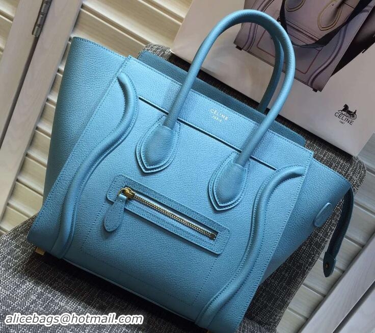 Stylish Celine Luggage Micro Tote Bag in Original Goatskin Leather 703097 Ice Blue