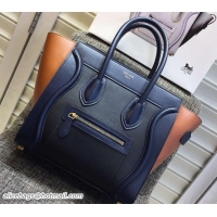 Stylish Celine Luggage Micro Tote Bag in Original Leather Navy Blue/Black/Khaki 703099