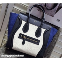 Stylish Celine Luggage Micro Tote Bag in Original Leather Black/Grained White/Crinkle Blue 703101