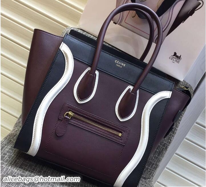 Charming Celine Luggage Micro Tote Bag in Original Leather Black/Burgundy/White 703101