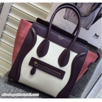 Fashion Celine Luggage Micro Tote Bag in Original Leather Burgundy/Grained White/Crinkle Pink 703101