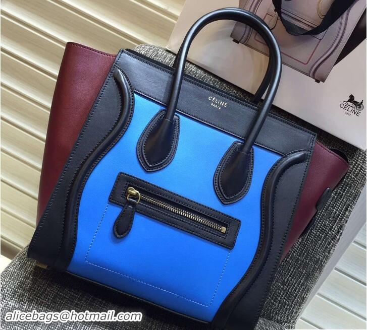 Luxury Celine Luggage Micro Tote Bag in Original Leather Black/Blue/Burgundy 703099