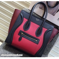 Duplicate Celine Luggage Micro Tote Bag in Original Leather Black/Peach/Burgundy 703099