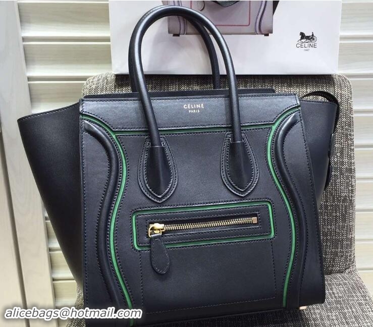 Well Crafted Celine Luggage Micro Tote Bag in Original Leather Black/Green 703101