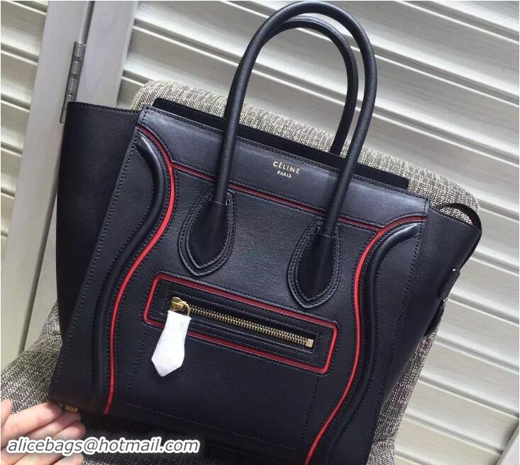 Fashion Celine Luggage Micro Tote Bag in Original Leather Black/Red 703101