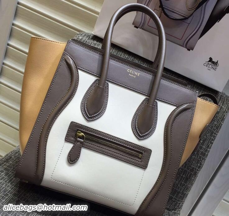 Classic Celine Luggage Micro Tote Bag in Original Leather Coffee/White/Apricot 703099