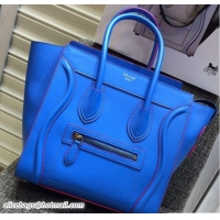 Good Product Celine Luggage Micro Tote Bag in Original Leather Electric Blue/Fushia 703101