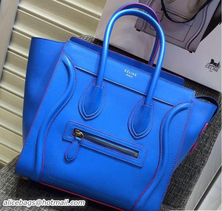 Good Product Celine Luggage Micro Tote Bag in Original Leather Electric Blue/Fushia 703101