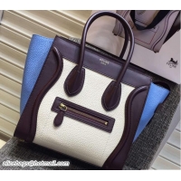 Big Discount Celine Luggage Micro Tote Bag in Original Leather Burgundy/Grained White/Grained Sky Blue 703101