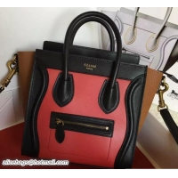 Original Cheap Celine Luggage Nano Tote Bag in Original Leather Black/Peach/Crinkle Khaki 7031101