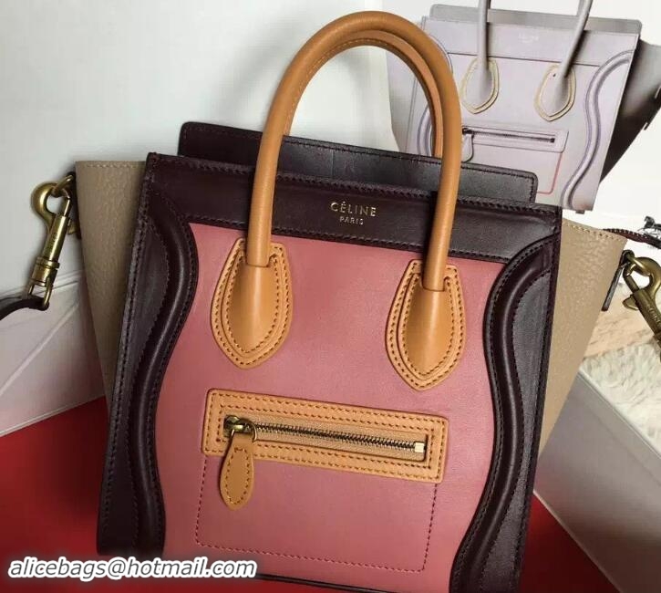 Stylish Celine Luggage Nano Tote Bag in Original Leather Burgundy/Pink/Khaki/Grained Beige 7031101