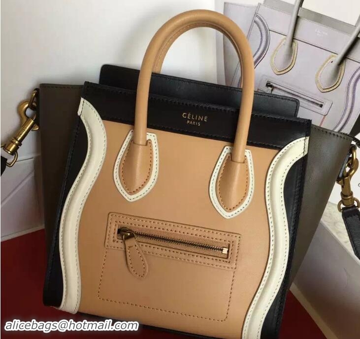 Grade Celine Luggage Nano Tote Bag in Original Leather Black/Apricot/White 7031101