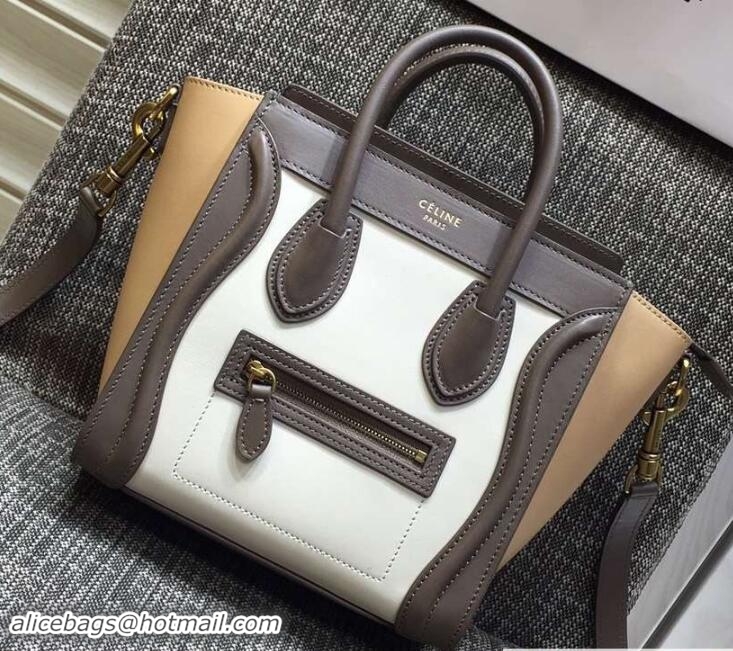 Super Quality Celine Luggage Nano Tote Bag in Original Leather Coffee/White/Apricot 7031101