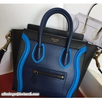 Classic Specials Celine Luggage Nano Tote Bag in Original Leather Black/Navy Blue/Blue 7031101