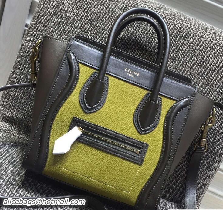 Best Price Celine Luggage Nano Tote Bag in Original Leather Coffee/Grained Grass Green 7031101