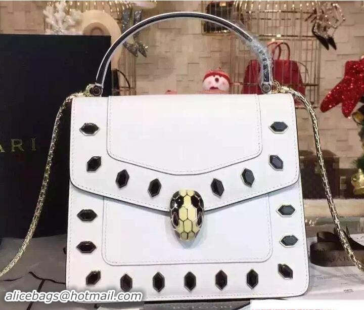 Good Quality Bvlgari Serpenti Forever Flap Cover Bag White Embellished with Onyx 51105-5