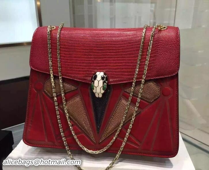 Traditional Specials Bvlgari Lizard Pattern Serpenti Forever Flap Hobo Medium Bag 51102 Red