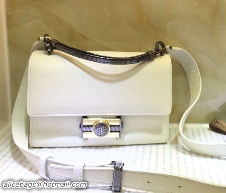 Feminine Bvlgari Monete Flap Cover Small Bag with Tubogas Handles 38558 White