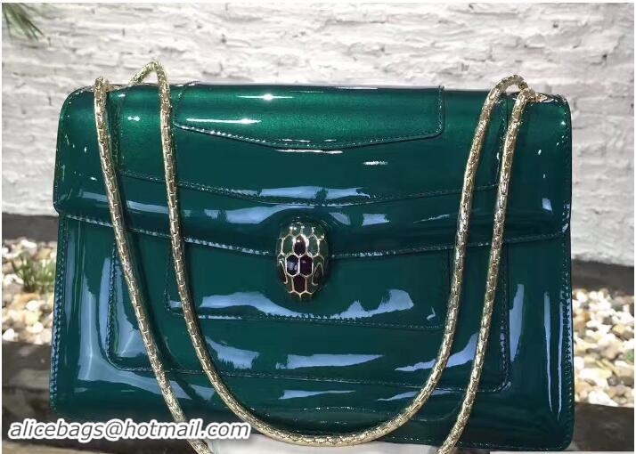 Trendy Design Bvlgari Brushed Metallic Calf Leather Serpenti Forever Flap Cover Bag 5118 Green