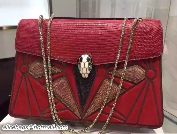 Crafted Bvlgari Lizard Pattern Serpenti Forever Flap Hobo Large Bag 51104 Red