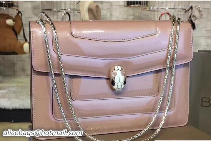 Luxurious Bvlgari Brushed Metallic Calf Leather Serpenti Forever Flap Cover Bag 5118 Nude Pink