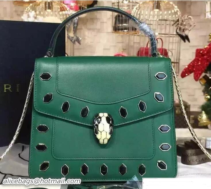 Good Looking Bvlgari Serpenti Forever Flap Cover Bag Green Embellished with Onyx 51105-2