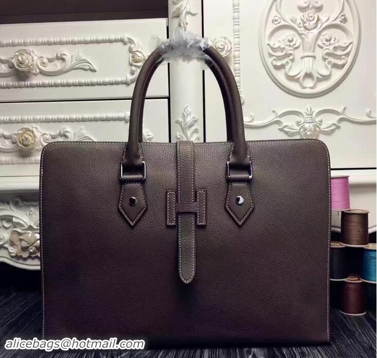 Feminine Hermes Original Togo Leather Men's Briefcase Bag H60301 Etoupe