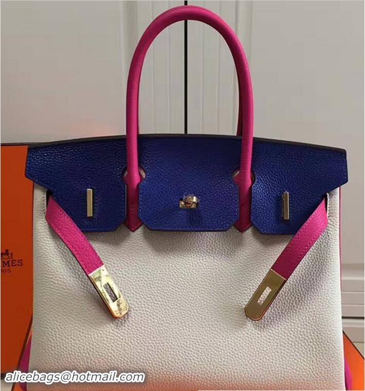 Unique Style Hermes Mini Birkin 30cm Bag in Original Togo Leather Bag H60402 Milky/Blue