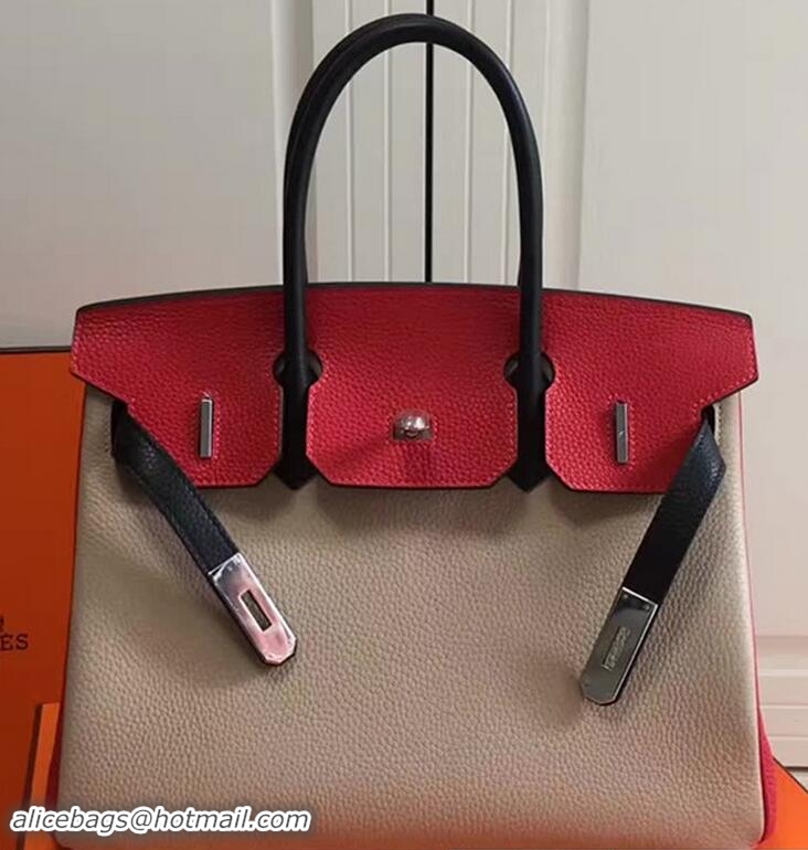 Discount Hermes Mini Birkin 30cm Bag in Original Togo Leather Bag H60402 Light Brown/Red