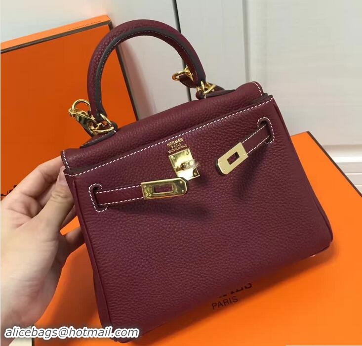 Good Product Hermes Clemence Leather Kelly 20cm Mini Bag H60405 Date Red