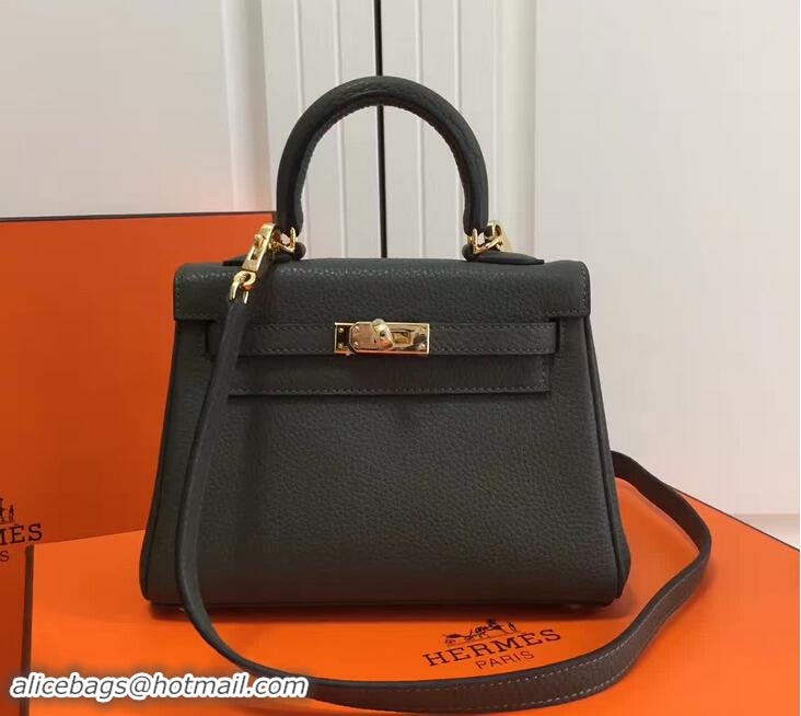 Durable Hermes Clemence Leather Kelly 20cm Mini Bag H60405 Dark Green