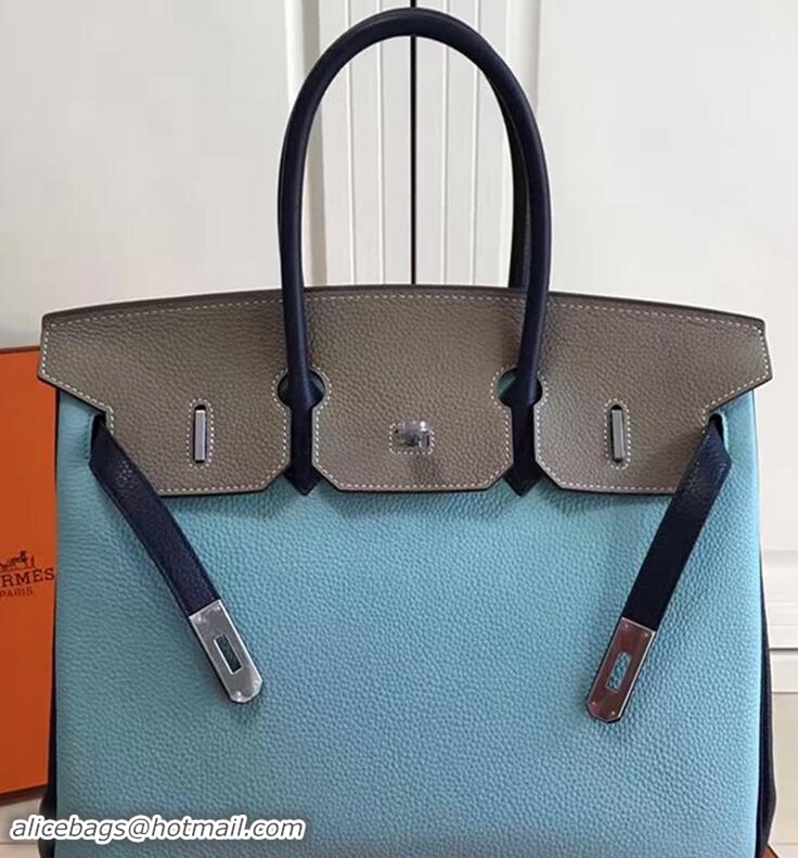 Top Design Hermes Mini Birkin 30cm Bag in Original Togo Leather Bag H60402 Light Blue/Gray