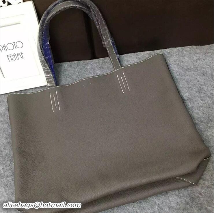 Classic Hot Hermes Double Sens Shopping Tote Bag In Original Togo Leather H60419 Etoupe/Blue