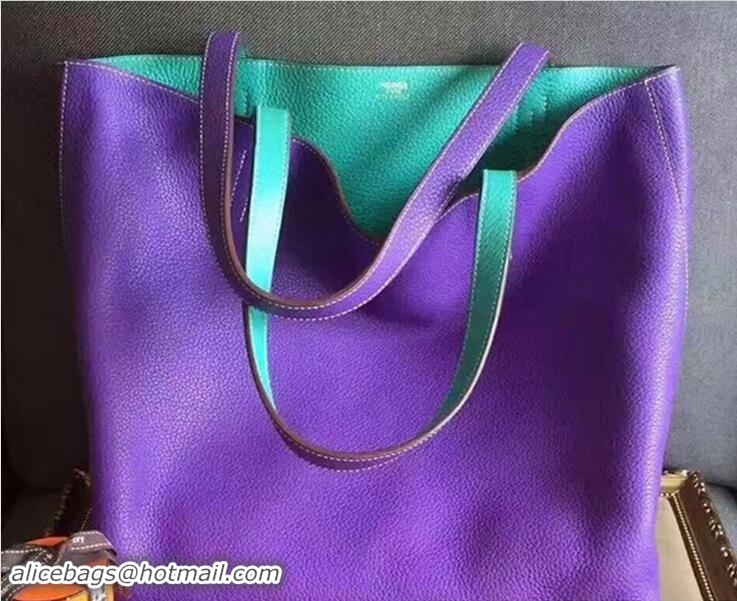 Super Quality Hermes Double Sens Shopping Tote Bag In Original Togo Leather H60422 Purple/Green