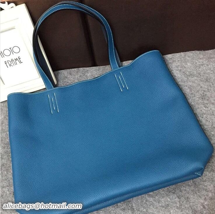 Low Cost Hermes Double Sens Shopping Tote Bag In Original Togo Leather H60419 Dark Blue/Blue