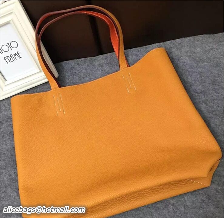 Duplicate Hermes Double Sens Shopping Tote Bag In Original Togo Leather H60419 Yellow/Orange