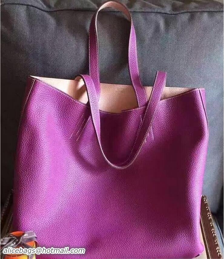 Duplicate Hermes Double Sens Shopping Tote Bag In Original Togo Leather H60422 Pink/Purple