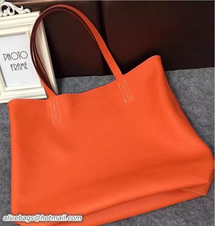 Fashion Luxury Hermes Double Sens Shopping Tote Bag In Original Togo Leather H60419 Yellow Brown/Orange