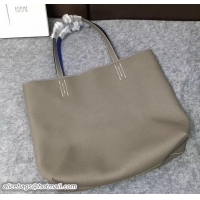 Good Quality Hermes Double Sens Shopping Tote Bag In Original Togo Leather H60419 Light Gary/Blue