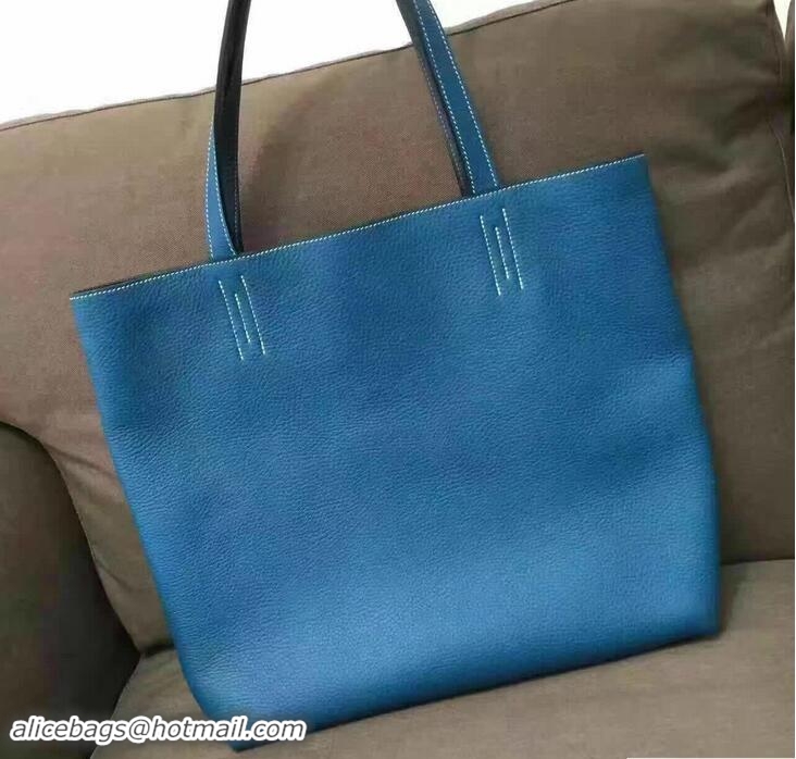 Grade Quality Hermes Double Sens Shopping Tote Bag In Original Togo Leather H60419 Dark Gary/Blue