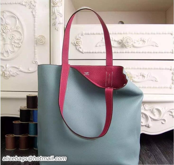 Crafted Hermes Double Sens Shopping Tote Bag In Original Togo Leather H60420 Hot Pink/Gary