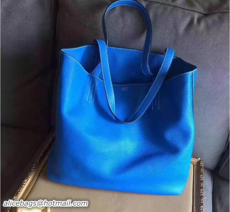 Shop Hermes Double Sens Shopping Tote Bag In Original Togo Leather H60422 Blue